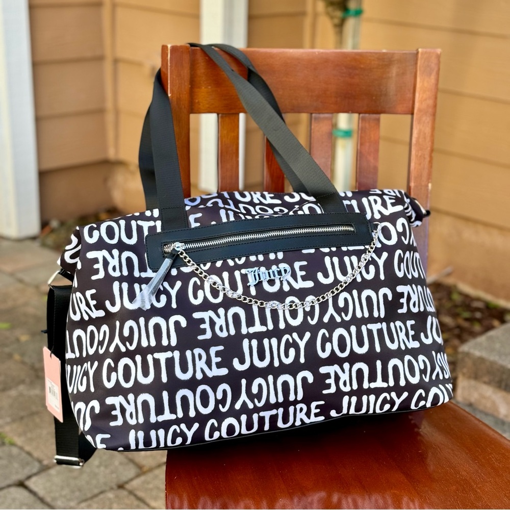 Juicy Couture Black White Chain Up Overnighter - NWT